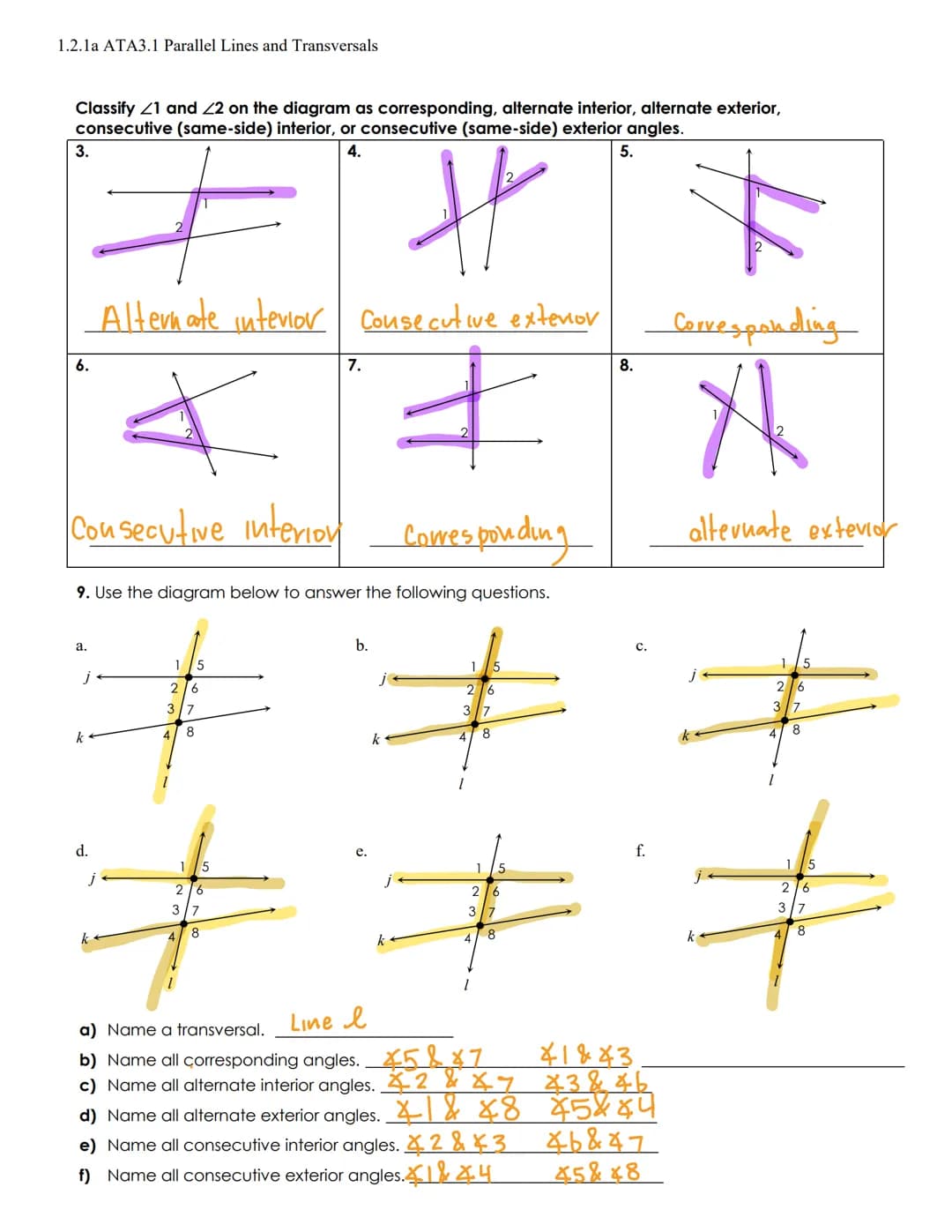 1.2. 1a ATA3.1 Parallel Lines and Transversals
Name:
Date:
Aim: What are some important lines relationships in space? On a plane? And what a