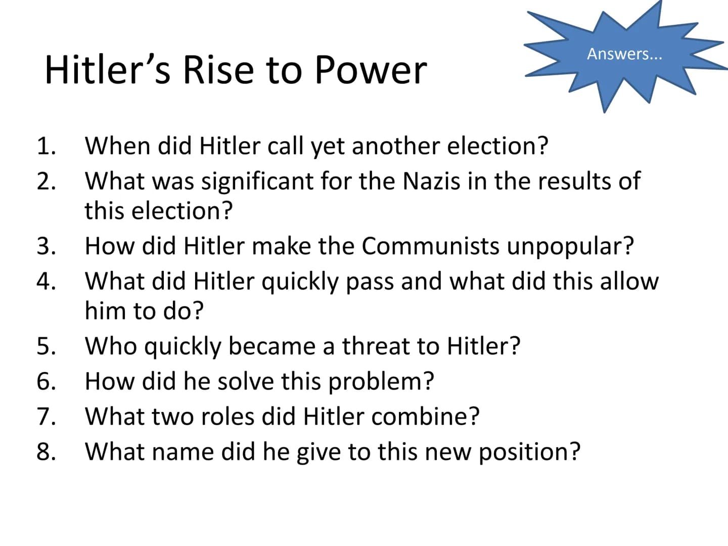 Nazi Germany: 1933-45
Revision Guide Contents
Hitler's Rise to Power - questions - answers
Nazi Propaganda – questions - answers
-
Nazi Inti