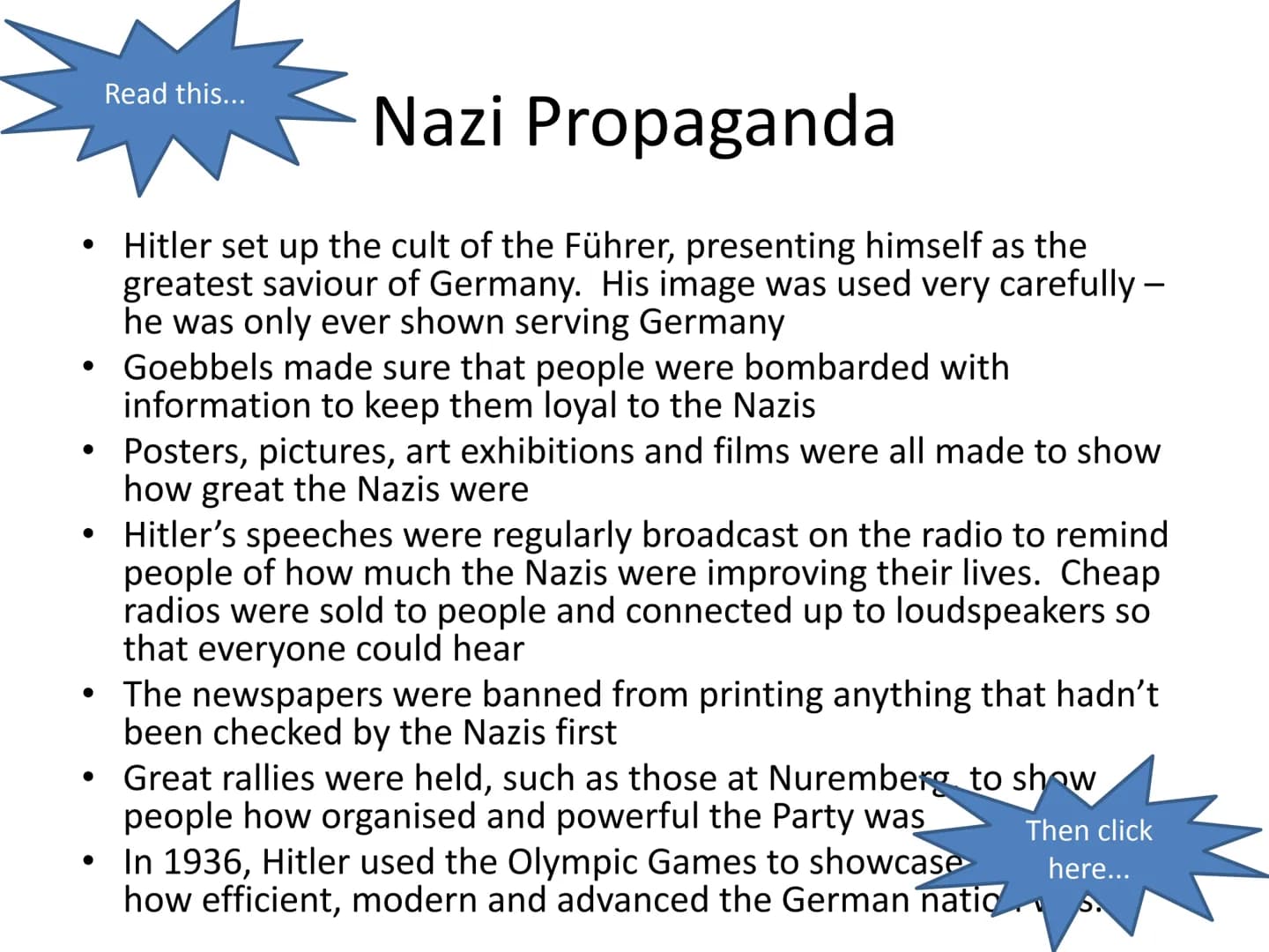 Nazi Germany: 1933-45
Revision Guide Contents
Hitler's Rise to Power - questions - answers
Nazi Propaganda – questions - answers
-
Nazi Inti