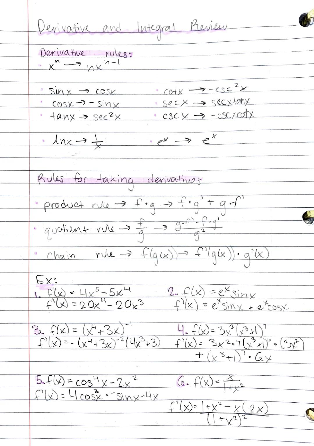 Derivative and Integral Review