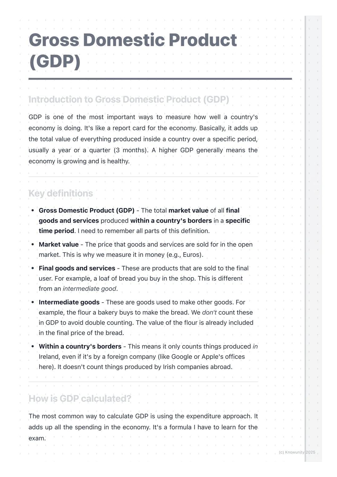 # Gross Domestic Product
(GDP)

Introduction to Gross Domestic Product (GDP)

GDP is one of the most important ways to measure how well a co