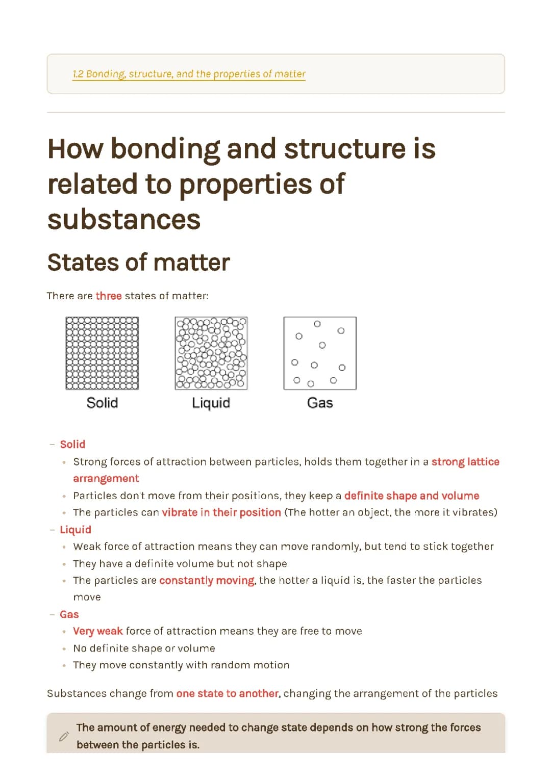 1.2.2 How bonding and structure are related to the properties of substances