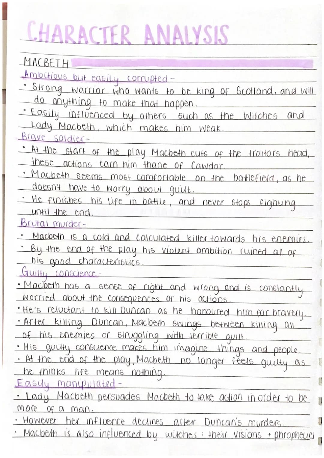 
<h2 id="macbethcharacteranalysis">Macbeth Character Analysis</h2>
<p>Macbeth's character is defined by his ambition and his susceptibility 