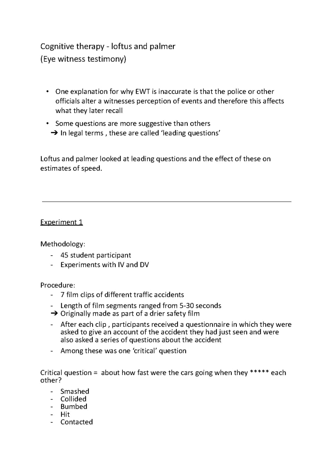 Loftus and Palmer (1974) Car Crash Experiment: Findings, Hypothesis & Summary