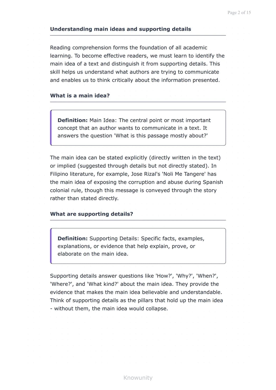 Reading comprehension: Main ideas and supporting details
Master identifying main ideas and supporting
details in texts
What you will learn
I