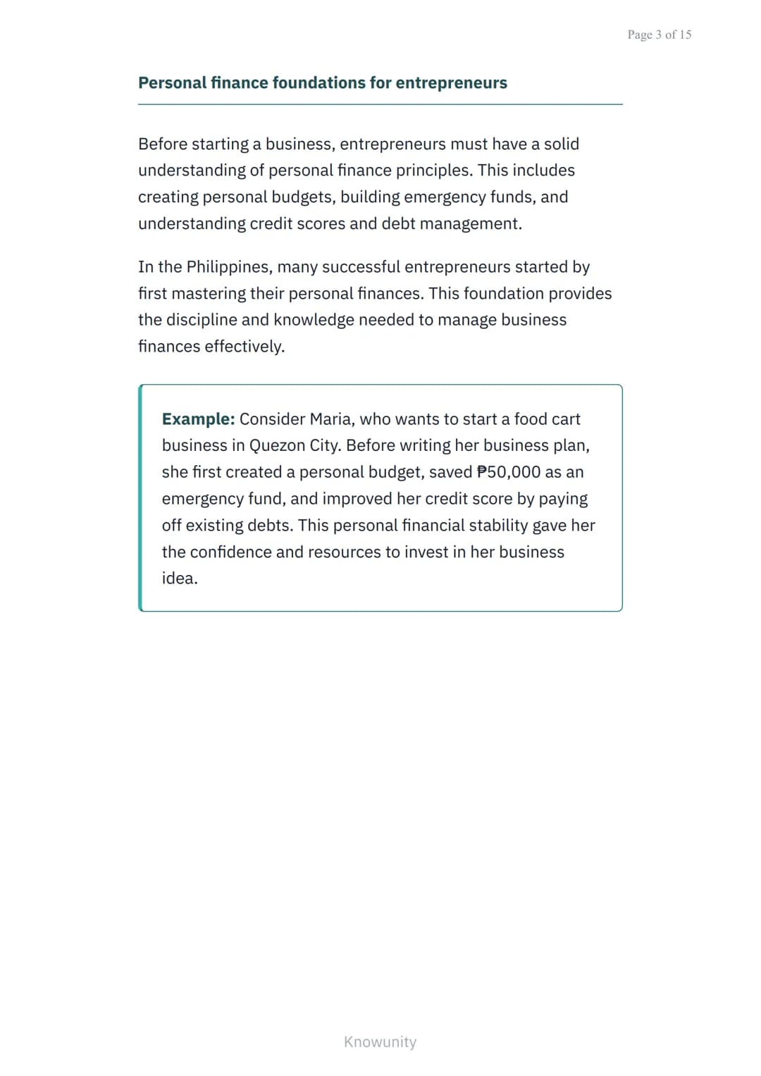 Personal Finance and Entrepreneurship: Developing a
Business Plan
Learn to create comprehensive business plans
and manage personal finances
