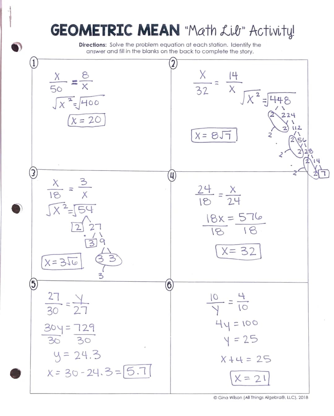 Find Unit 7 Math Lib Geometric Mean Problems & Answer Keys