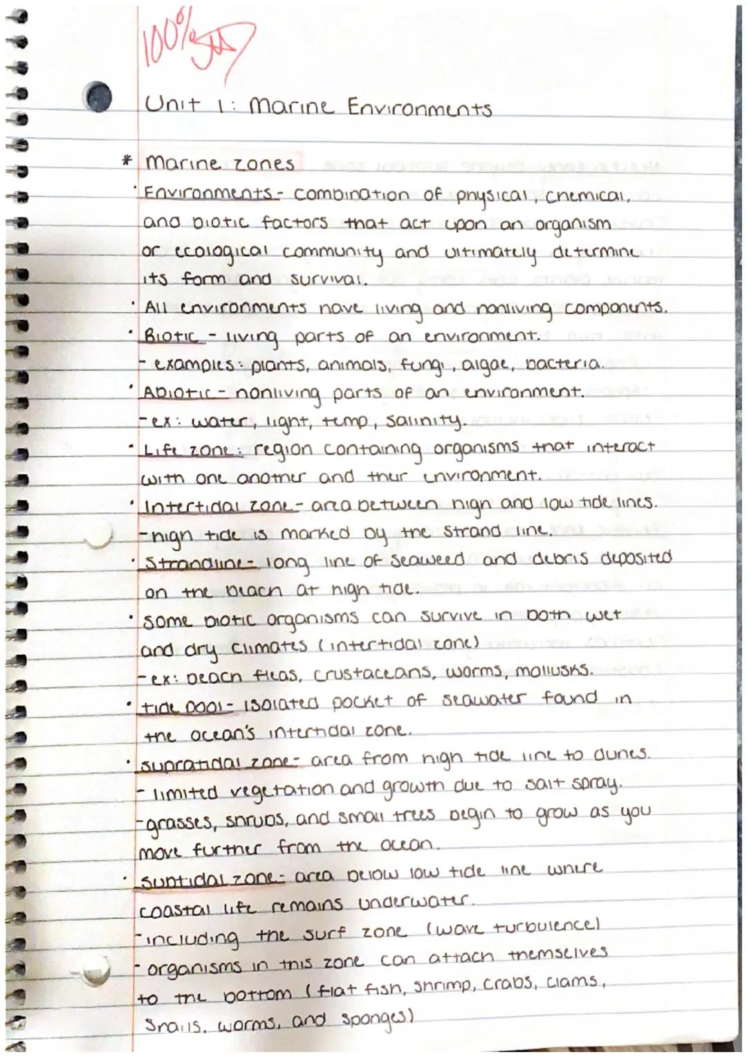 1009/
Unit 1: Marine Environments.
#marine zones.
•Environments - combination of physical, chemical,
and biotic factors that act upon an org