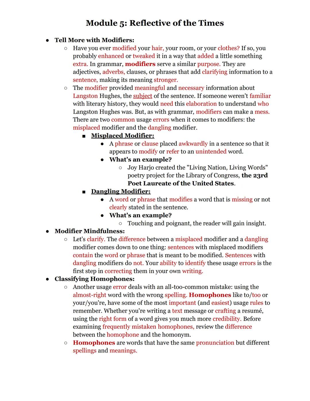 Module 5: Reflective of the Times
In this module, you will learn how authors use verse (poetry) to share their unique
insight and reactions 