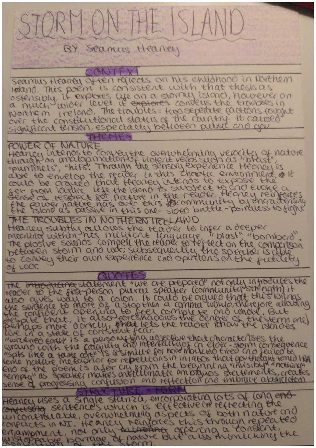 STORM ON THE ISLAND
BY Seamus Heaney
CONTEXT
Seamus Heaney often reflects on his childhood in Northem
stand. This poem is consistent with th