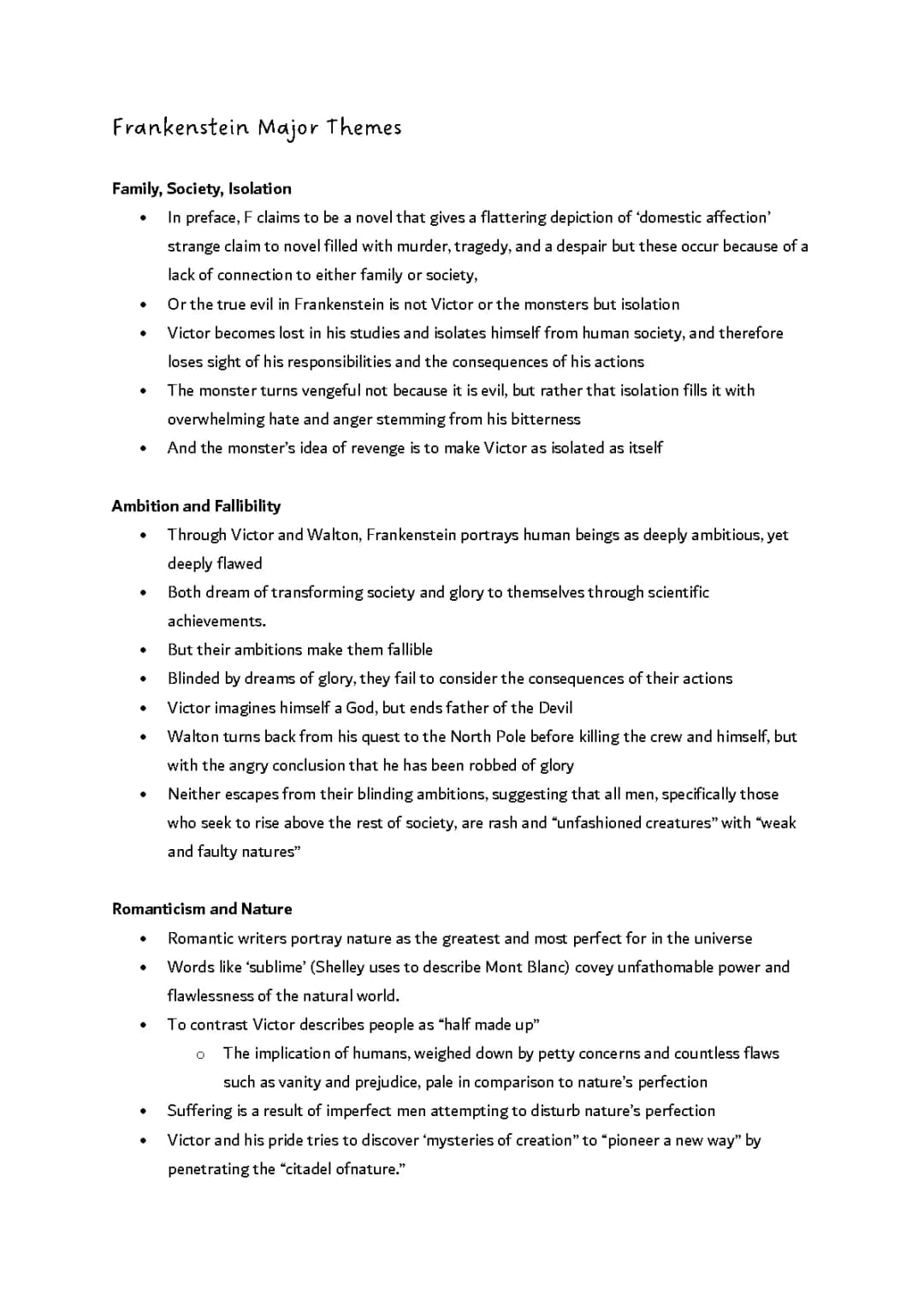 Frankenstein Theme Essay: Isolation, Ambition, and Nature vs. Nurture