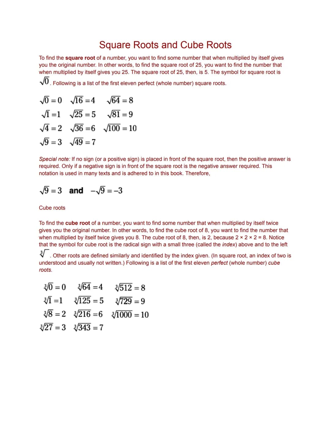 Square Roots And Cube Roots