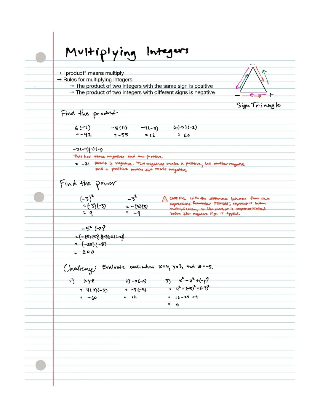 Math 7 | Multiplying and Dividing Integers Notes