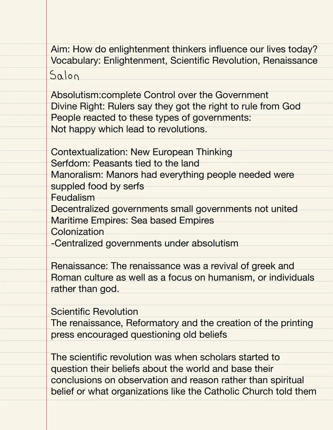 Unit 5: Revolutions (1750-1900) Aim: How do enlightenment thinkers influence our lives today?
Vocabulary: Enlightenment, Scientific Revoluti