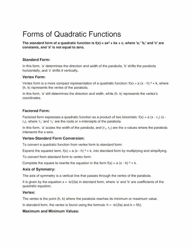 Know Forms of quadratic functions thumbnail
