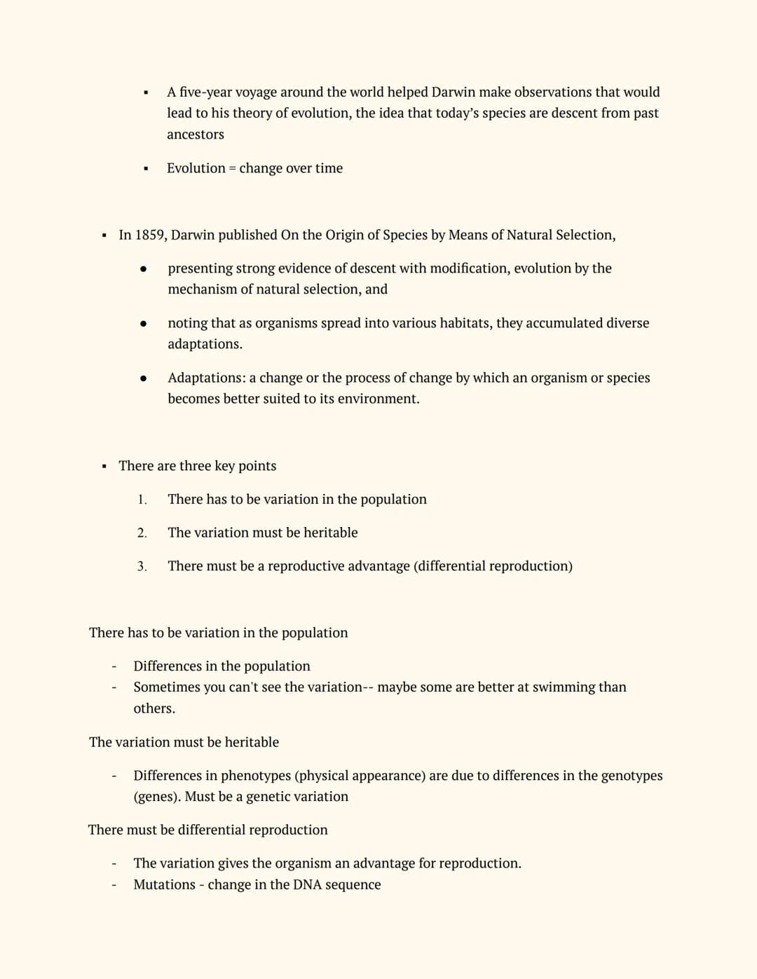 Unit 8: EVOLUTION
BIOLOGY
Notes
8.1 Introduction to Evolution
No, the Big Bang theory is used to explain the origin of life. Evolution focus