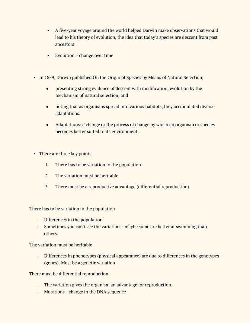 Unit 8: EVOLUTION
BIOLOGY
Notes
8.1 Introduction to Evolution
No, the Big Bang theory is used to explain the origin of life. Evolution focus
