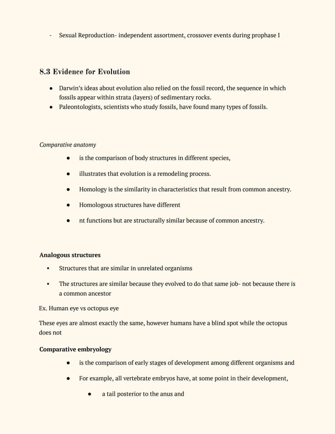 Unit 8: EVOLUTION
BIOLOGY
Notes
8.1 Introduction to Evolution
No, the Big Bang theory is used to explain the origin of life. Evolution focus