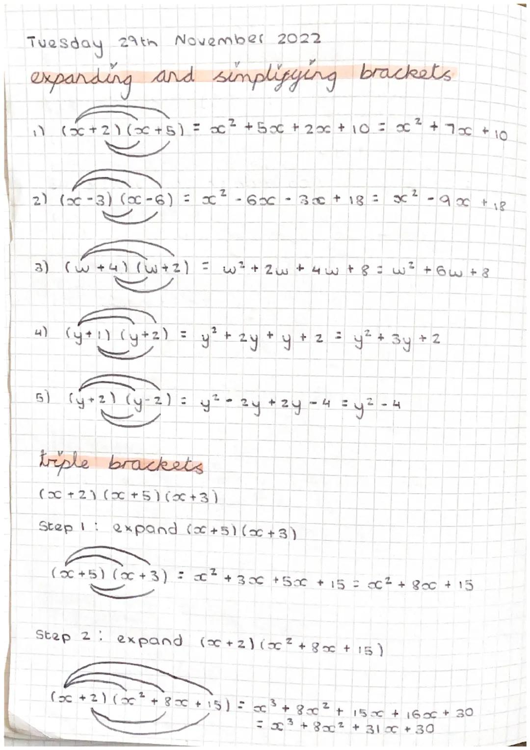 Tuesday 29th November 2022

expanding and simplifying brackets

1)(x+2)(x+5)= x² +500+200+ 10 = 0x² + 700 + 10

2) (x-3) (oc-6) = x²-6x-3x +