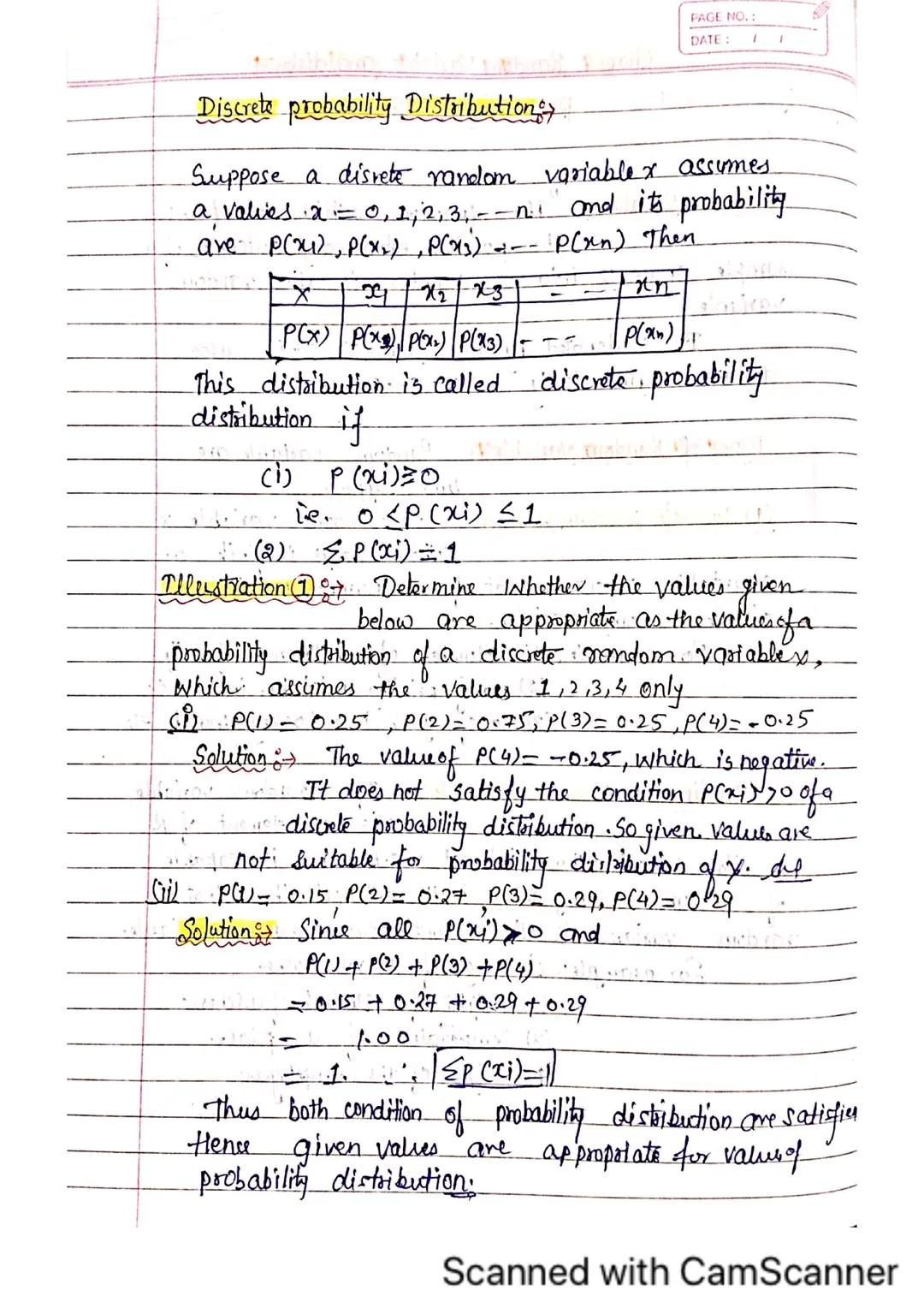 Chap-3 Random Variable and discrete
Probability Distribution
PAGE NO.:
DATE: 1
•Random: Variables "The function which transforms
the possibl