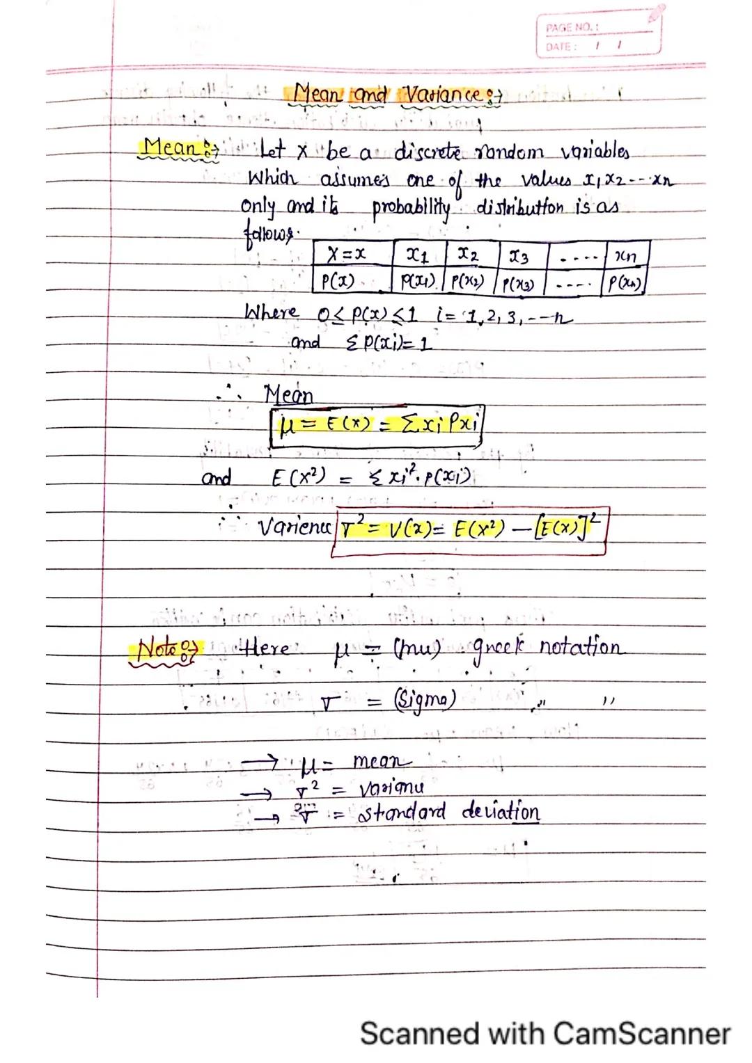 Chap-3 Random Variable and discrete
Probability Distribution
PAGE NO.:
DATE: 1
•Random: Variables "The function which transforms
the possibl