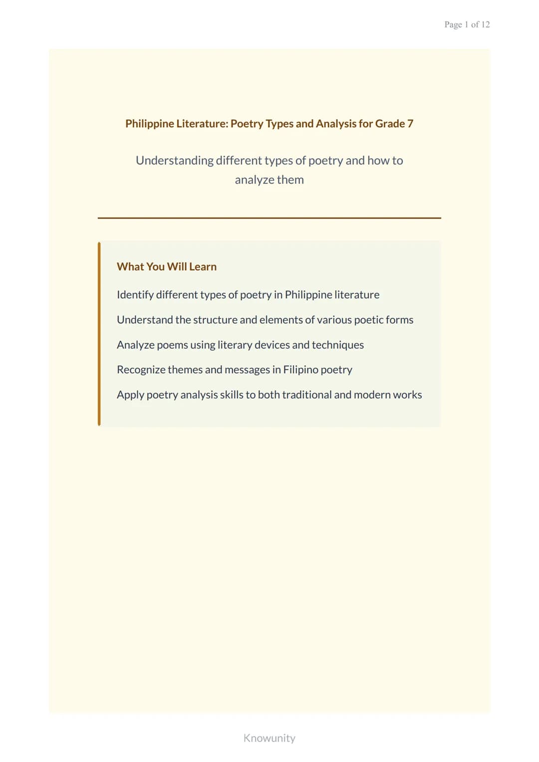Philippine Literature: Poetry Types and Analysis for Grade 7
