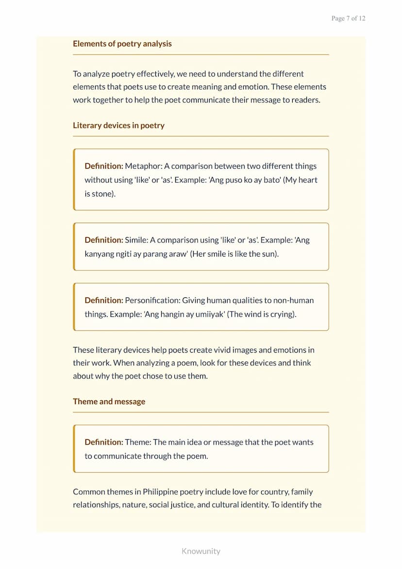 Philippine Literature: Poetry Types and Analysis for Grade 7
Understanding different types of poetry and how to
analyze them
What You Will L