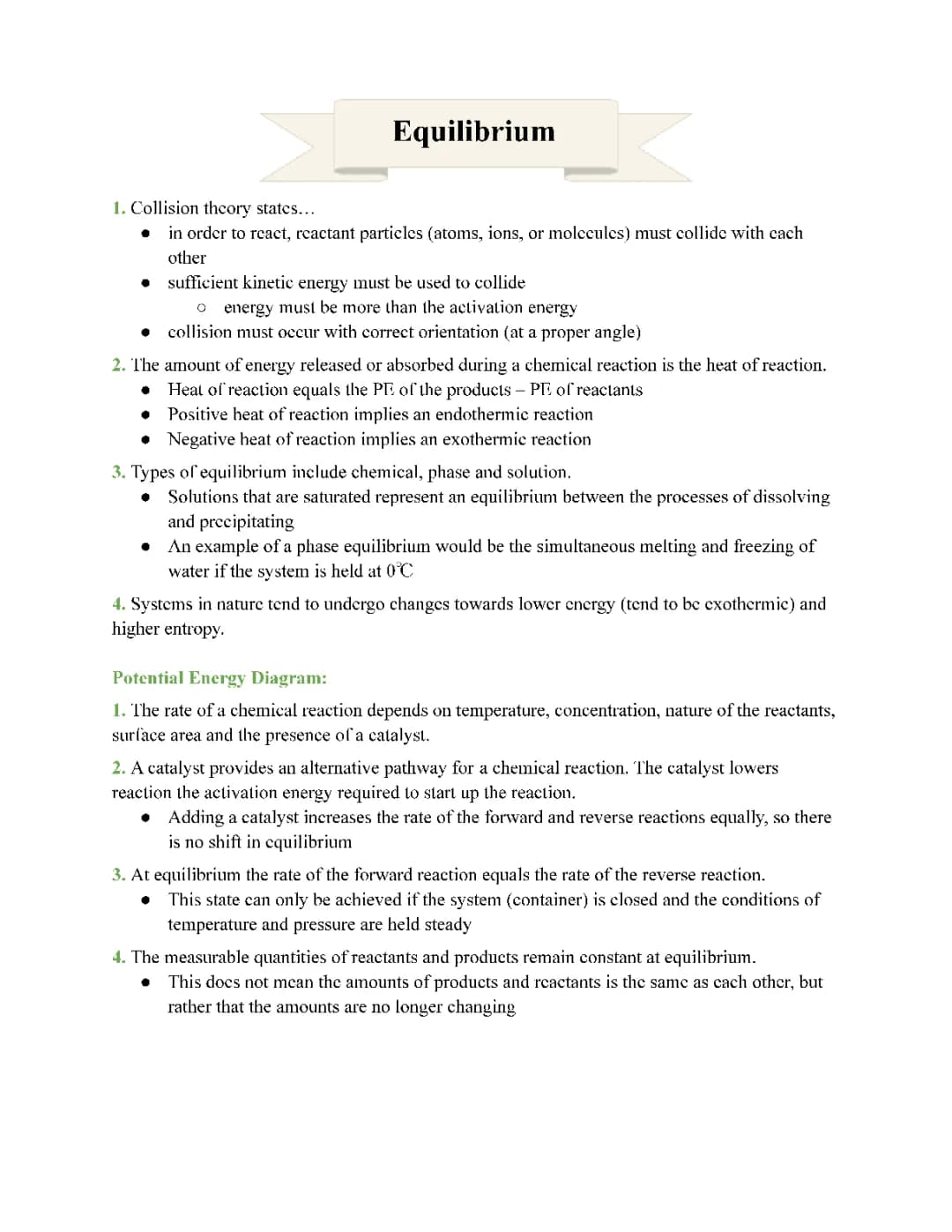 Chemistry Unit 7 - Equilibrium 