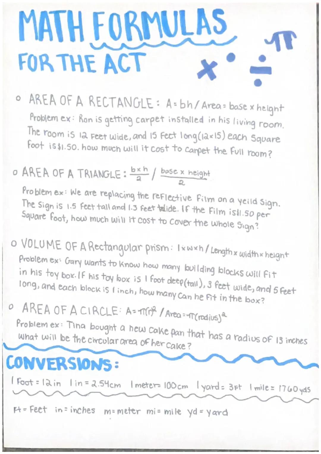ACT Formulas and Conversions