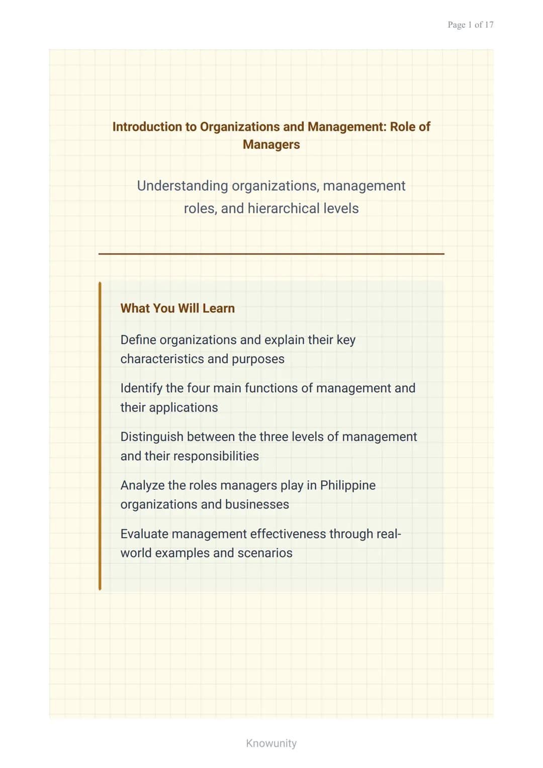 Introduction to Organizations and Management: Role of
Managers
Understanding organizations, management
roles, and hierarchical levels
What Y