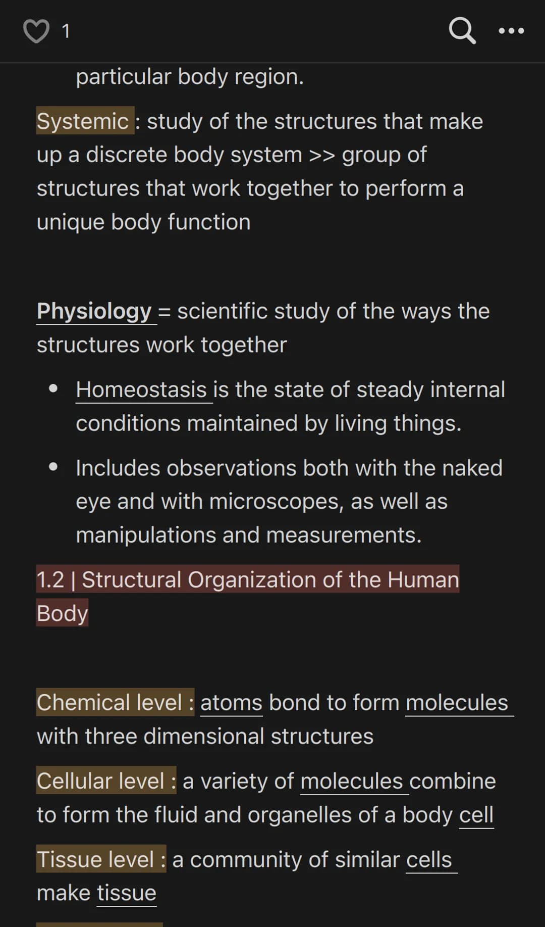1
Q.
Anatomy & Physiology V1 / 3
Chapter 1: Introduction to the Human Body
1.1 | Overview of Anatomy and Physiology
Anatomy = structure
Huma