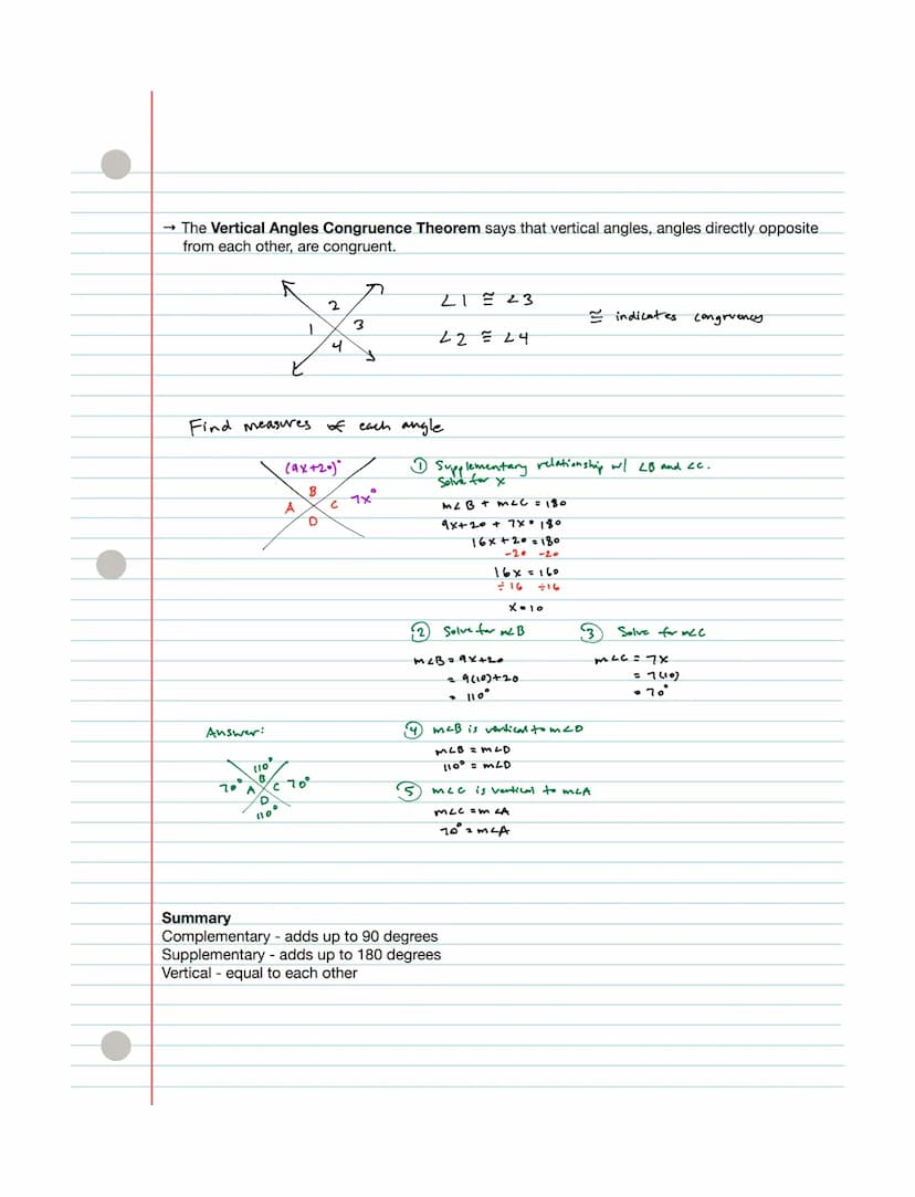 Complementary, Supplementary, and Vertical Angles
→ Two angles are complementary angles if the sum of their measures is 90 degrees
Two angle