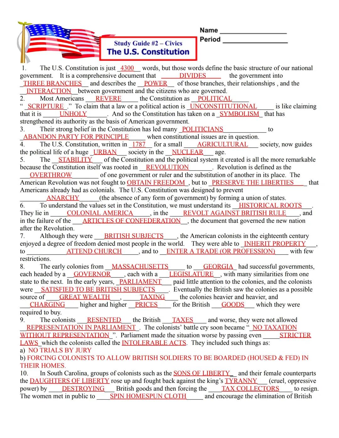 The U.S. Constitution Civics Notes