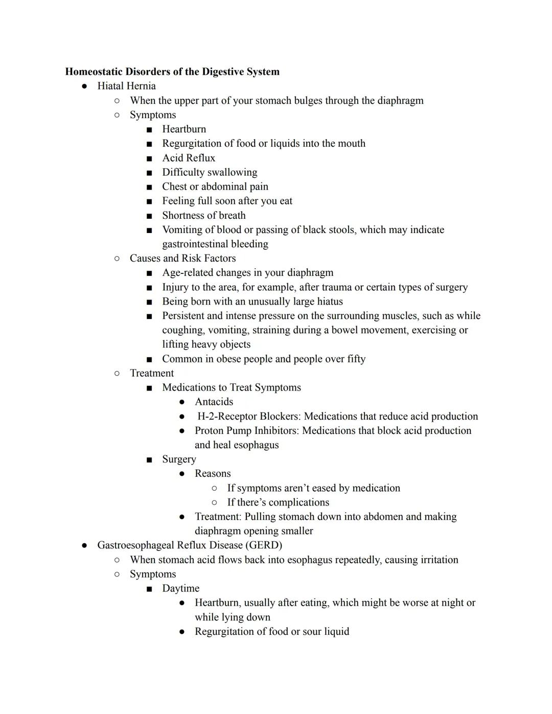 Disorders of the Stomach Notes
