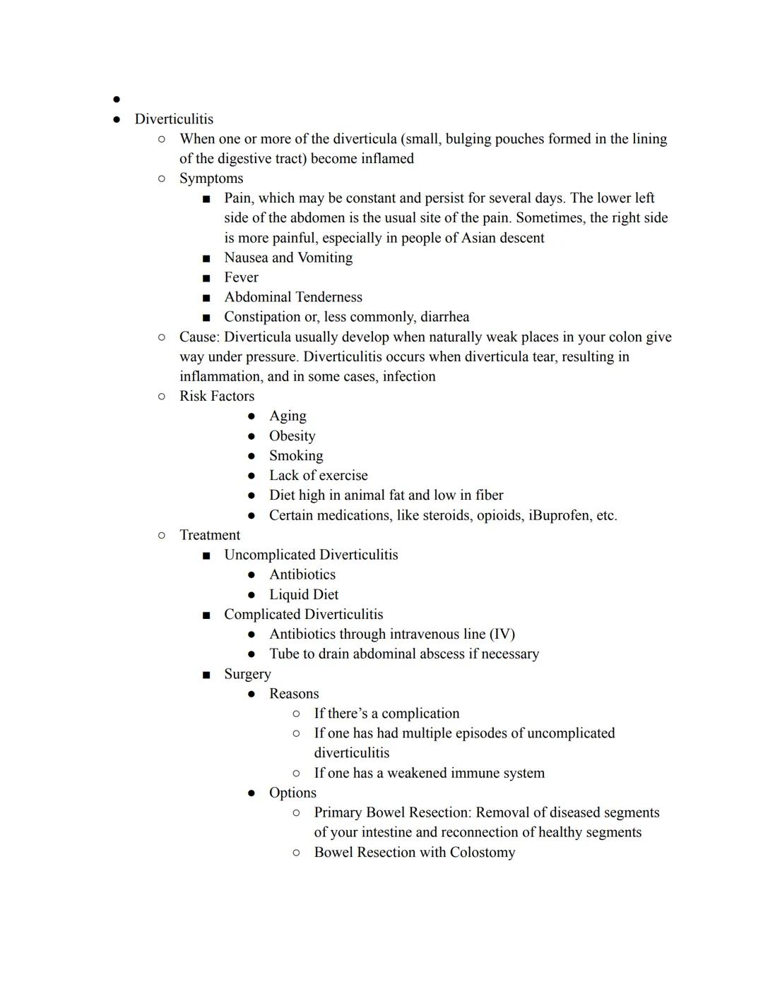Homeostatic Disorders of the Digestive System
Hiatal Hernia
o When the upper part of your stomach bulges through the diaphragm
O
Symptoms
O
