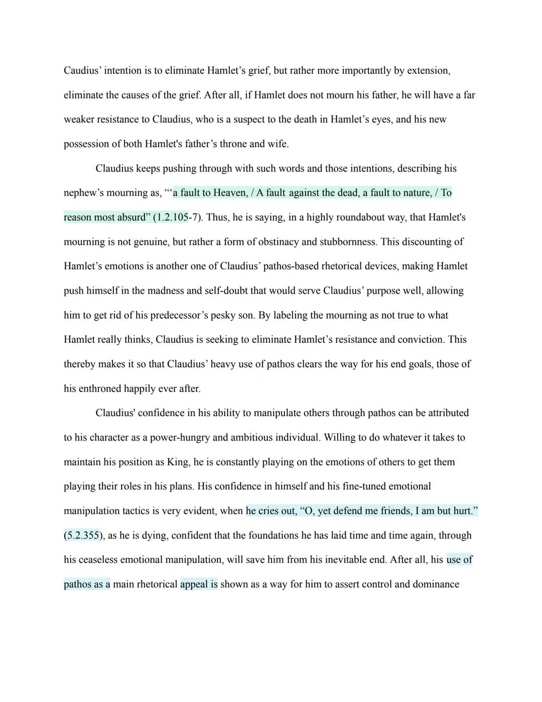 
<p>In the story of Hamlet by William Shakespeare, Claudius, the King of Denmark, emerges as a powerful and convincing speaker, using pathos