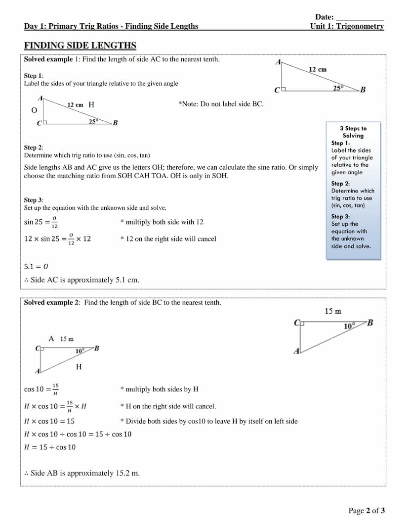 "
MAP4C
Day 1: Primary Trig Ratios - Finding Side Lengths
TRIGONOMETRY
Taigonometry is the branch of mathematics dealing with the relations 