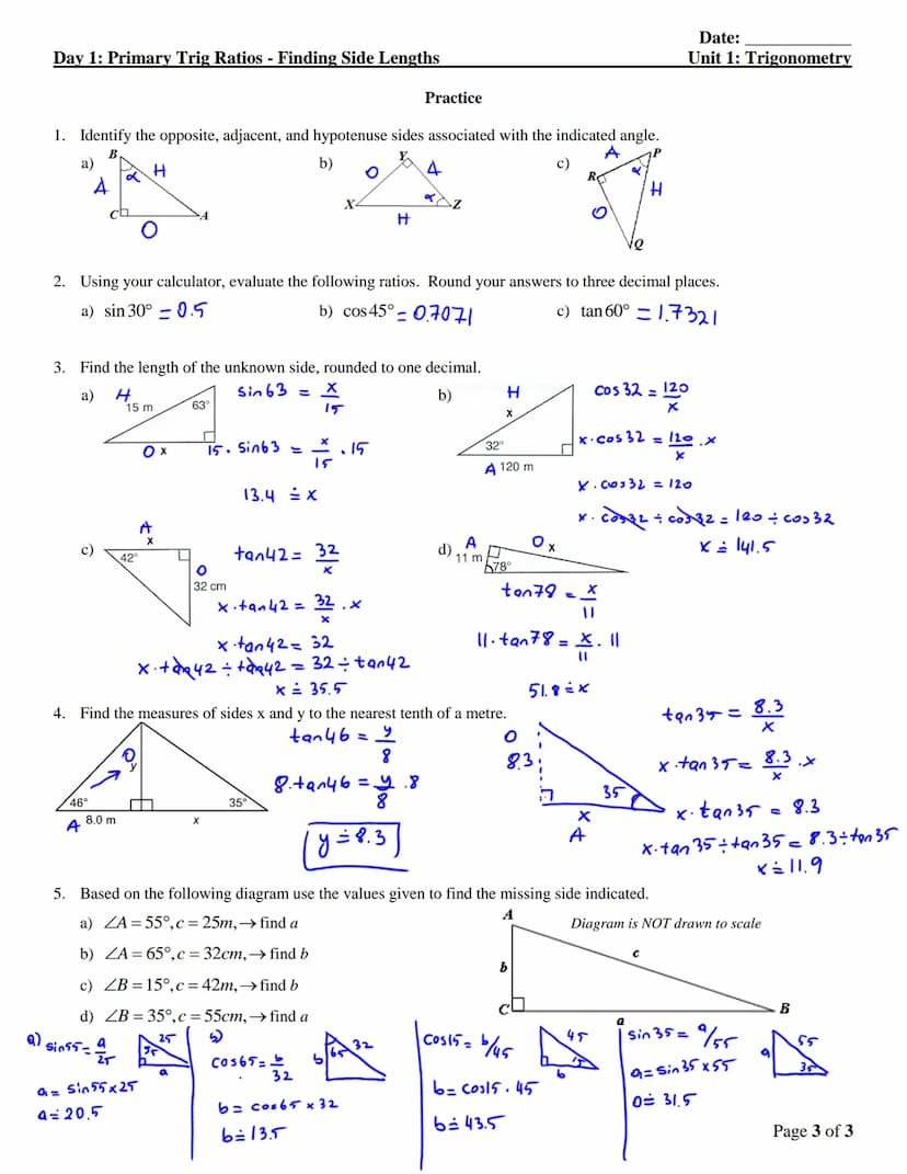 "
MAP4C
Day 1: Primary Trig Ratios - Finding Side Lengths
TRIGONOMETRY
Taigonometry is the branch of mathematics dealing with the relations 