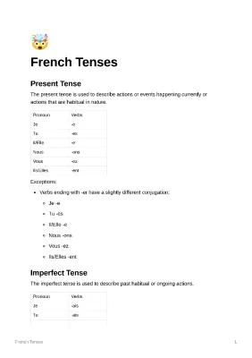 Know French Tenses Cheat sheet thumbnail