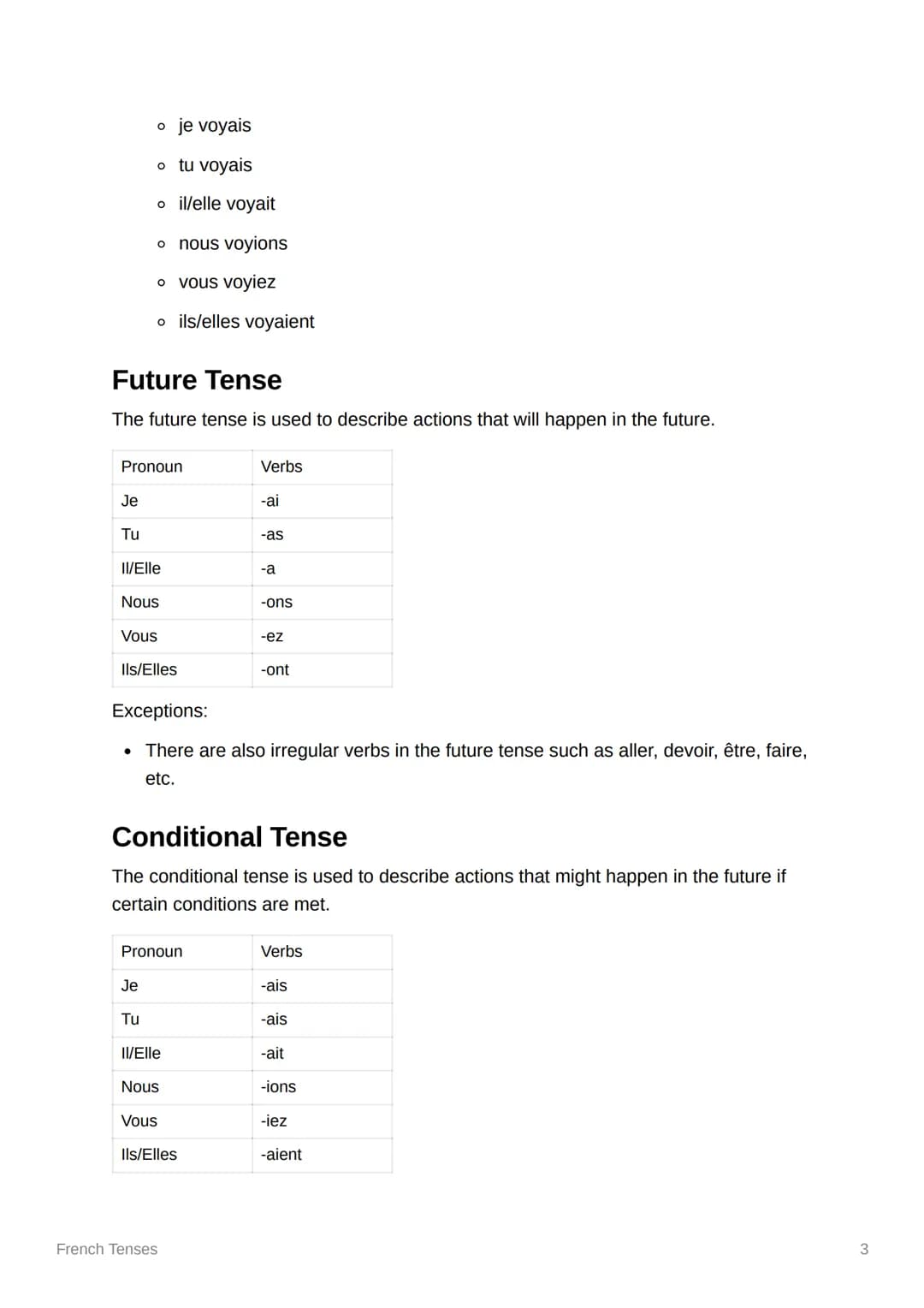 French Tenses
Present Tense
The present tense is used to describe actions or events happening currently or
actions that are habitual in natu