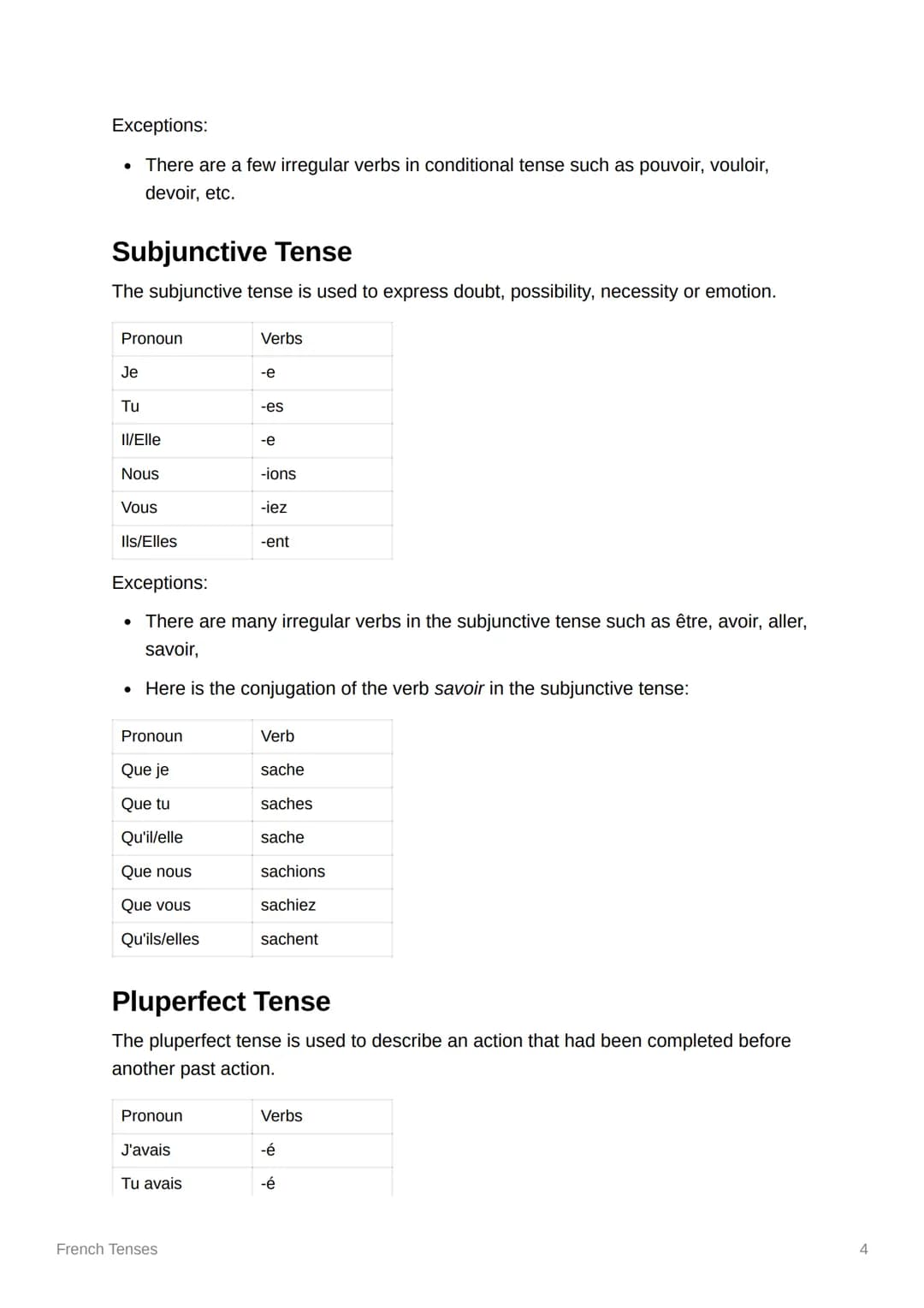 French Tenses
Present Tense
The present tense is used to describe actions or events happening currently or
actions that are habitual in natu