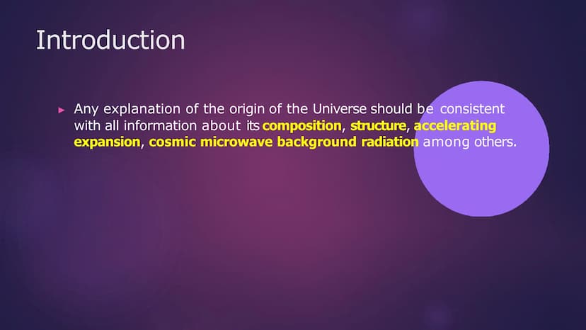 The Origin
of the
Universe
BIOLOGICAL AND PHYSICAL SCIENCES DEPARTMENT Introduction
Any explanation of the origin of the Universe should be 