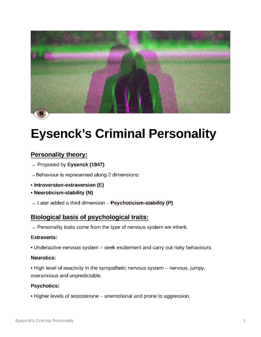 Eysenck's Personality Theory & Criminal Personalities: Summary, Definition, Strengths & Weaknesses