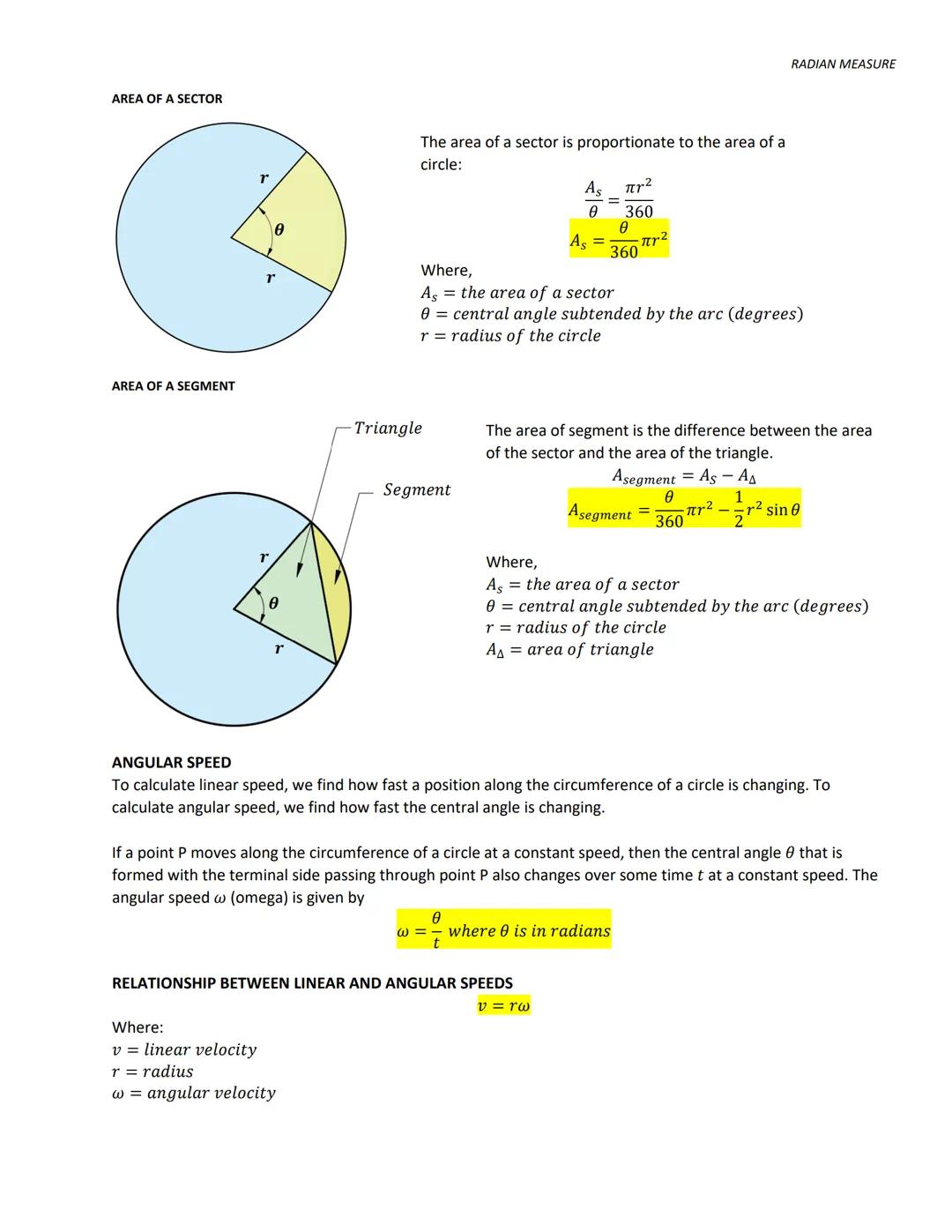 In geometry and most everyday applications, angles are measured in degrees. However, radian measure is another way to measure
angles. Using 
