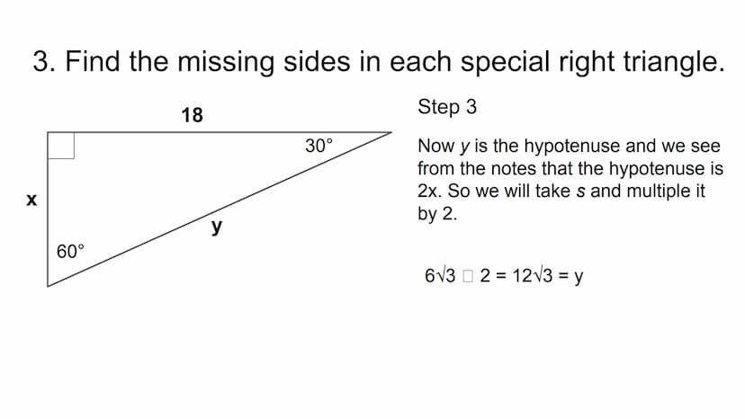 Special Right Triangles Theorem 2-4-1 (45-45-90 Triangle)
In a 45° - 45°-90° triangle, both legs are congruent and the length of the
hypoten