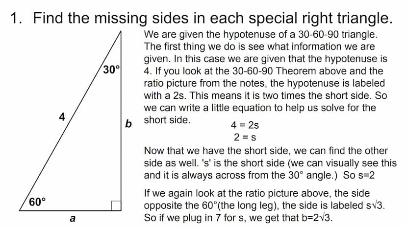 Special Right Triangles Theorem 2-4-1 (45-45-90 Triangle)
In a 45° - 45°-90° triangle, both legs are congruent and the length of the
hypoten