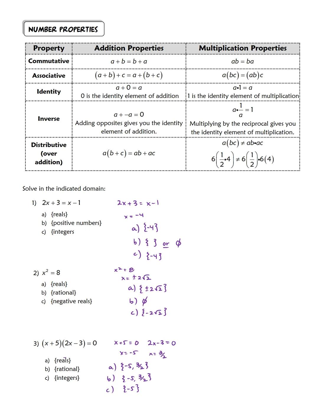 Day 2
HW/Notes
1.1 1.2 PROPERTIES OF REAL NUMBERS
OBJECTIVES: 1) Classify real numbers and use properties of real numbers to evaluate expres