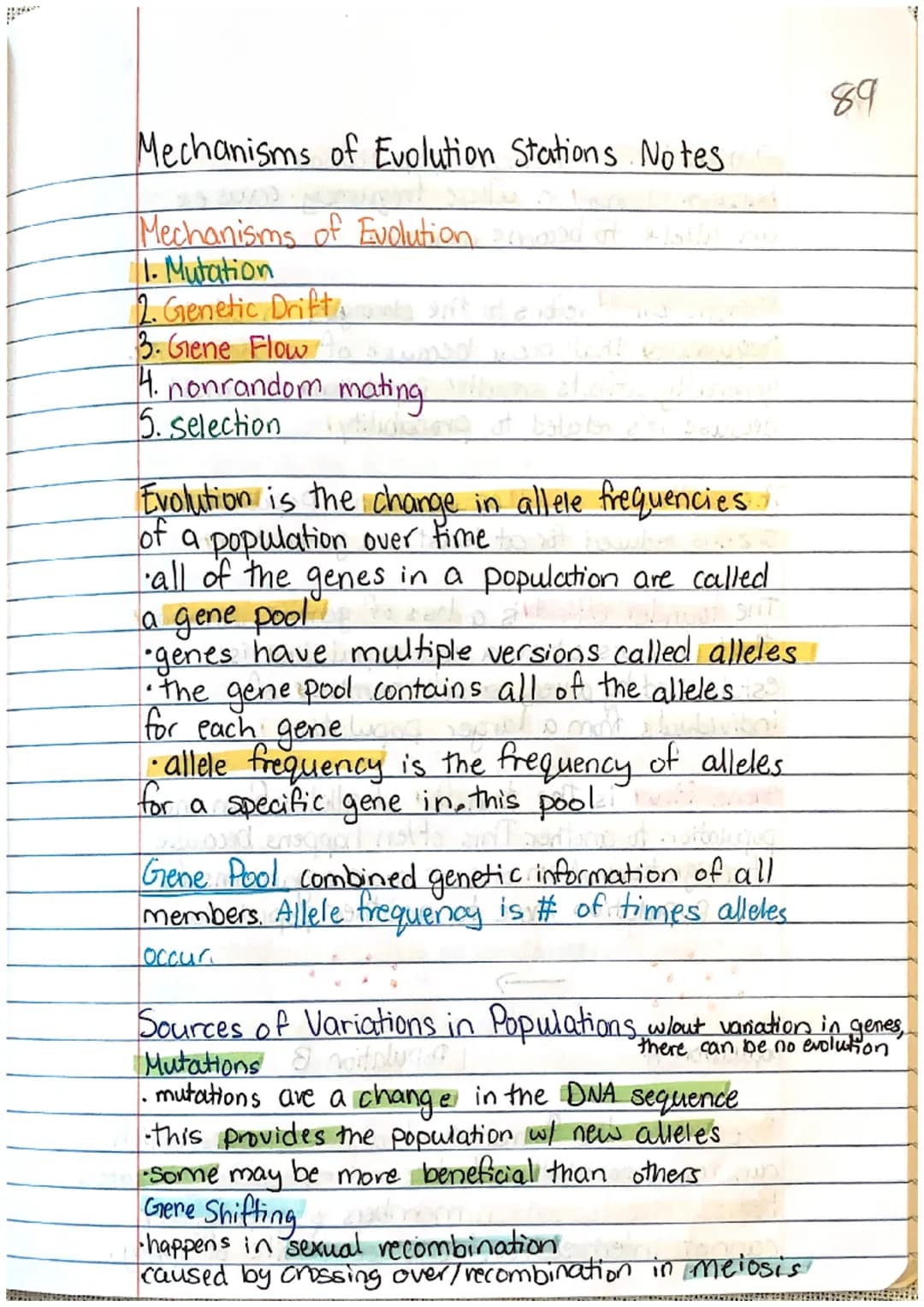 
<p>Evolution is the change in allele frequencies of a population over time. All of the genes in a population are called a gene pool. Genes 