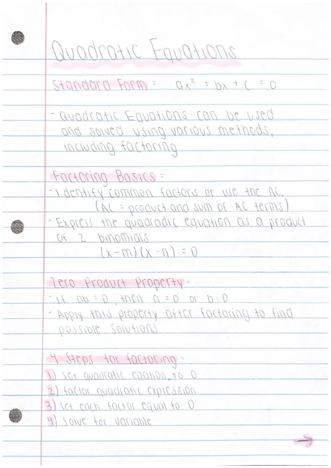 Solving Quadratic Equations Using Factoring Basics