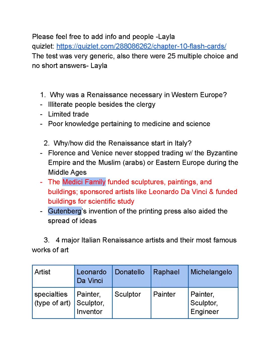 Renaissance Study Guide